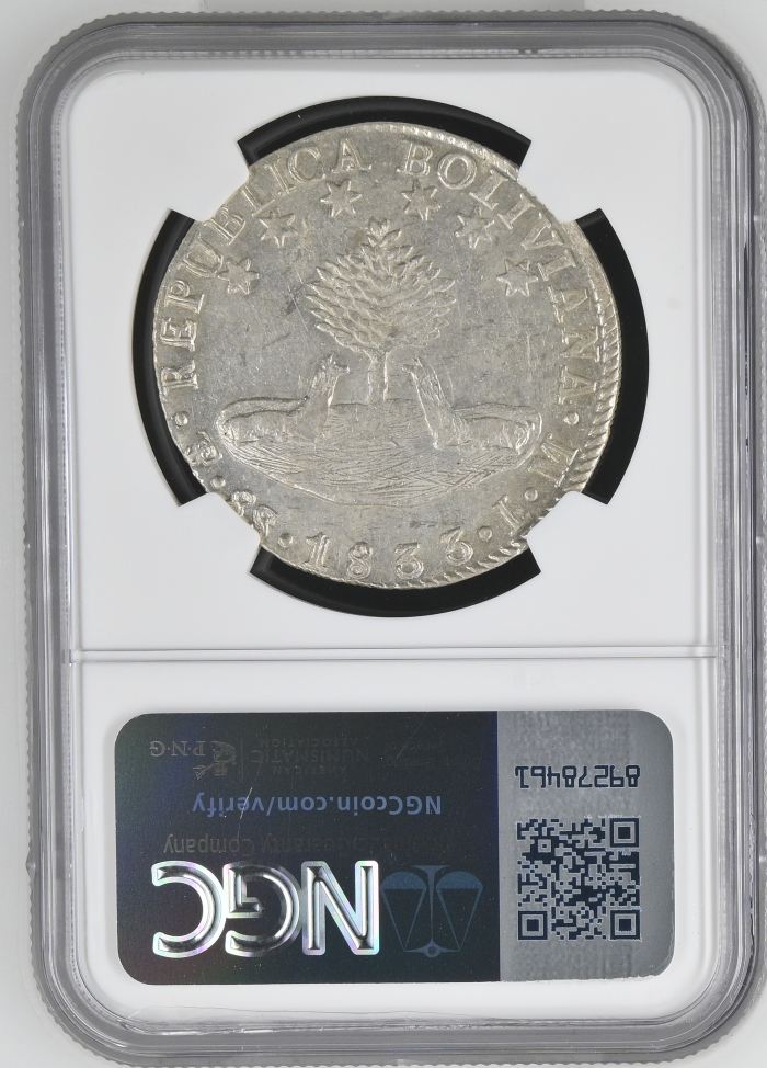 Bolivia 8 Sols 1833 Pts LM NGC AU55 0145250Bolivia 8 Sols 1833 Pts LM NGC AU55 0145250 - Image 2