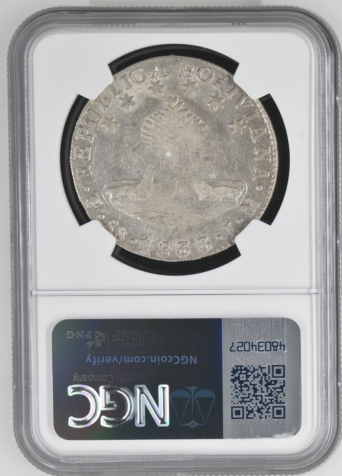 Bolivia 8 Sols 1833 Pts LM NGC AU55 0145251Bolivia 8 Sols 1833 Pts LM NGC AU55 0145251 - Image 2