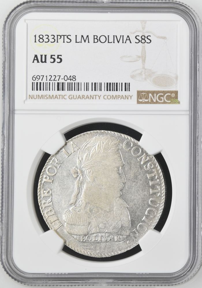 Bolivia 8 Sols 1833 Pts LM NGC AU55 0145252Bolivia 8 Sols 1833 Pts LM NGC AU55 0145252