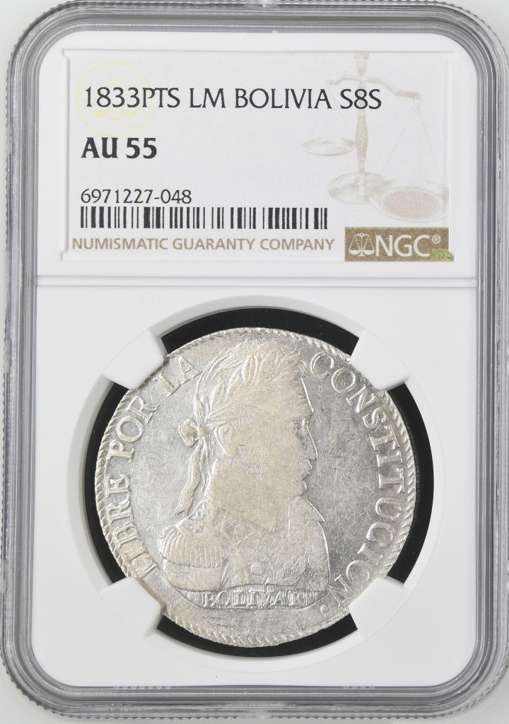 Bolivia 8 Sols 1833 Pts LM NGC AU55 0145252