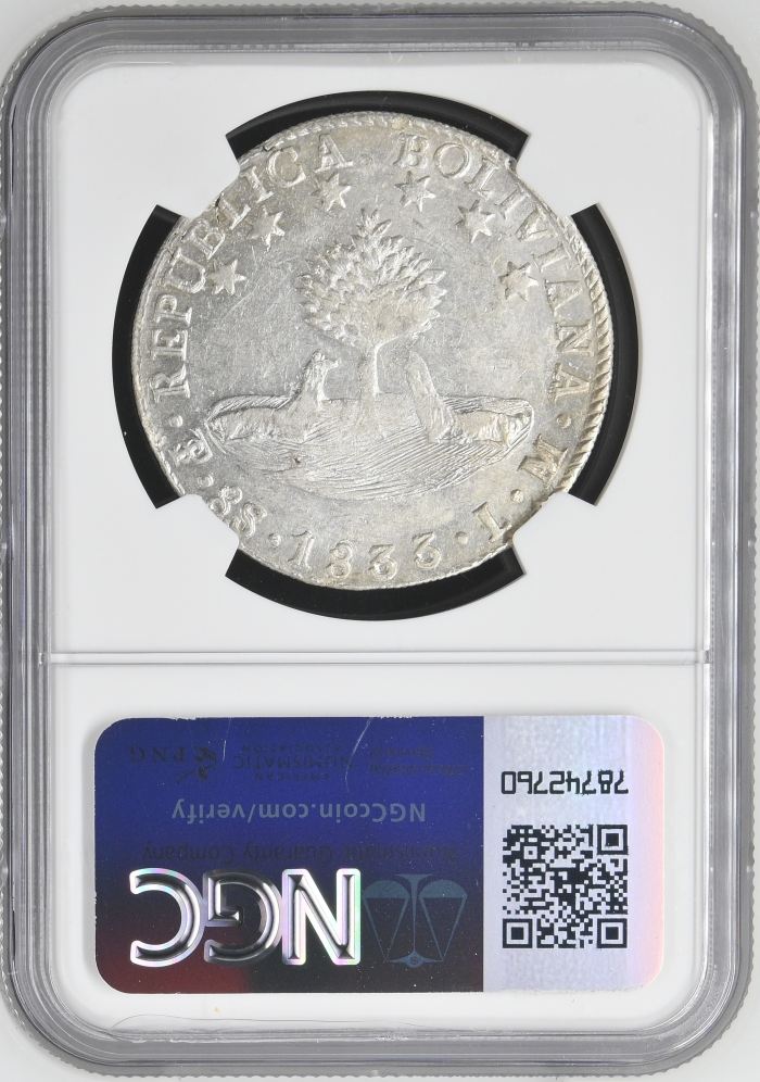 Bolivia 8 Sols 1833 Pts LM NGC AU55 0145252Bolivia 8 Sols 1833 Pts LM NGC AU55 0145252 - Image 2