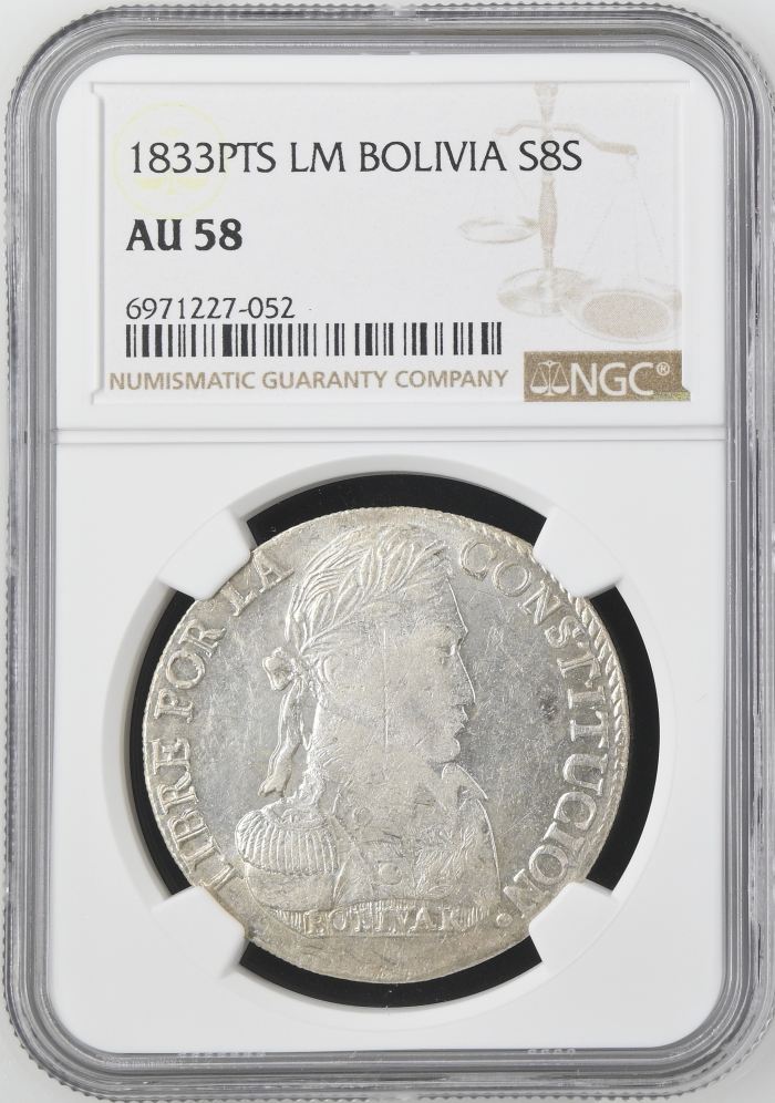 Bolivia 8 Sols 1833 Pts LM NGC AU58 0145254Bolivia 8 Sols 1833 Pts LM NGC AU58 0145254