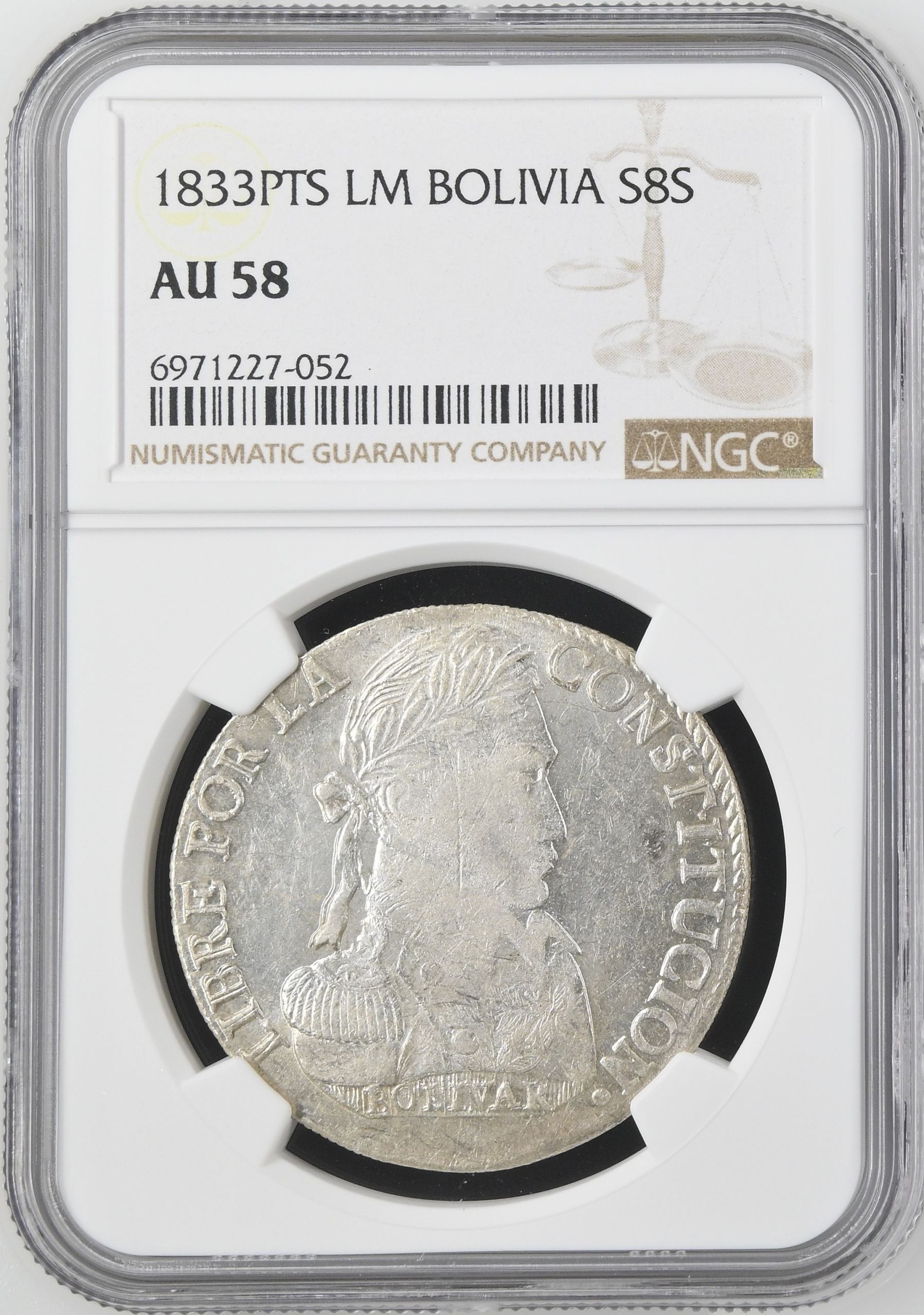 Bolivia 8 Sols 1833 Pts LM NGC AU58 0145254