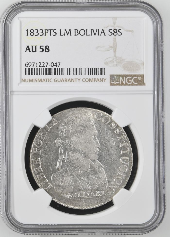 Bolivia 8 Sols 1833 Pts LM NGC AU58 0145256Bolivia 8 Sols 1833 Pts LM NGC AU58 0145256