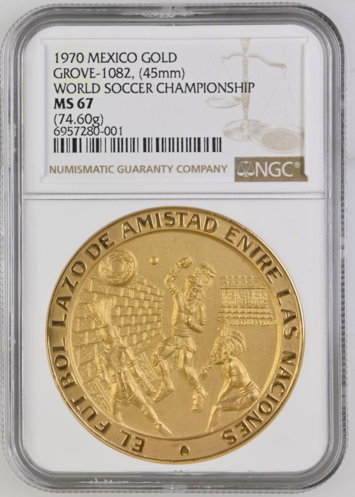 Medals & Tokens Modern Gold World Soccer Championship Gold Medal 1970 Grove-1082 NGC MS67 0145549Medals & Tokens Modern Gold World Soccer Championship Gold Medal 1970 Grove-1082 NGC MS67 0145549