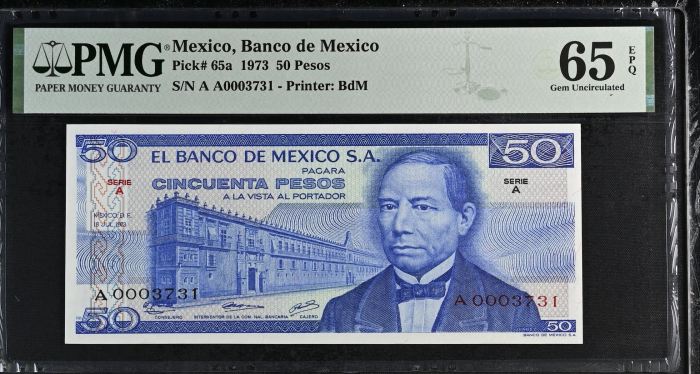 Banco De Mexico 13 Piece Set  All Scarce  Series A  Matching Serial Numbers Pick #62-94 PMG f_35443Banco De Mexico 13 Piece Set  All Scarce  Series A  Matching Serial Numbers Pick #62-94 PMG f_35443 - Image 19