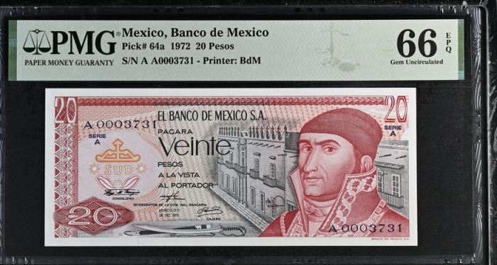 Banco De Mexico 13 Piece Set  All Scarce  Series A  Matching Serial Numbers Pick #62-94 PMG f_35443Banco De Mexico 13 Piece Set  All Scarce  Series A  Matching Serial Numbers Pick #62-94 PMG f_35443 - Image 21