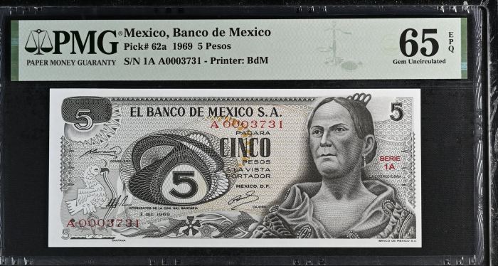 Banco De Mexico 13 Piece Set  All Scarce  Series A  Matching Serial Numbers Pick #62-94 PMG f_35443Banco De Mexico 13 Piece Set  All Scarce  Series A  Matching Serial Numbers Pick #62-94 PMG f_35443 - Image 25