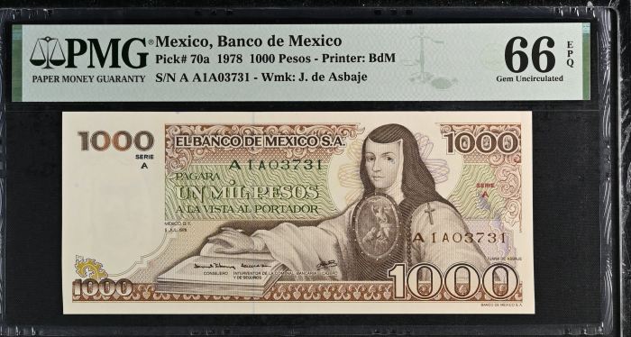 Banco De Mexico 13 Piece Set  All Scarce  Series A  Matching Serial Numbers Pick #62-94 PMG f_35443Banco De Mexico 13 Piece Set  All Scarce  Series A  Matching Serial Numbers Pick #62-94 PMG f_35443 - Image 13