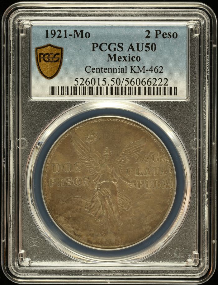 Modern Silver & Minors 2 Peso 1921 Mo PCGS AU50 KM-462 0145489Modern Silver & Minors 2 Peso 1921 Mo PCGS AU50 KM-462 0145489