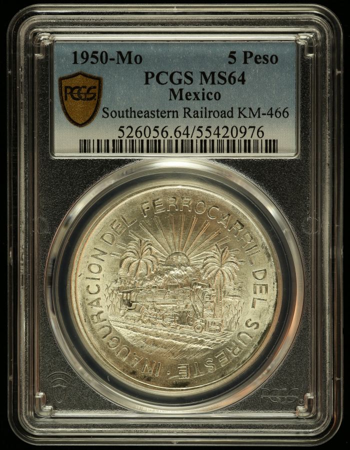 Modern Silver & Minors 5 Peso 1950 Mo PCGS MS64 KM-466 0145205Modern Silver & Minors 5 Peso 1950 Mo PCGS MS64 KM-466 0145205