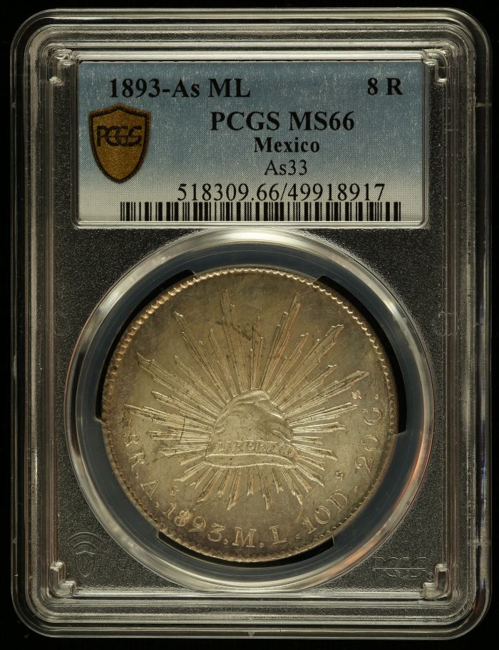 Alamos 8 Reales 1893 As ML PCGS MS66 0145568Alamos 8 Reales 1893 As ML PCGS MS66 0145568