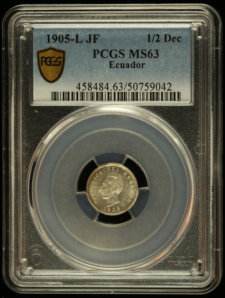 Ecuador 1/2 Decimo 1905 L JF PCGS MS63 0145586