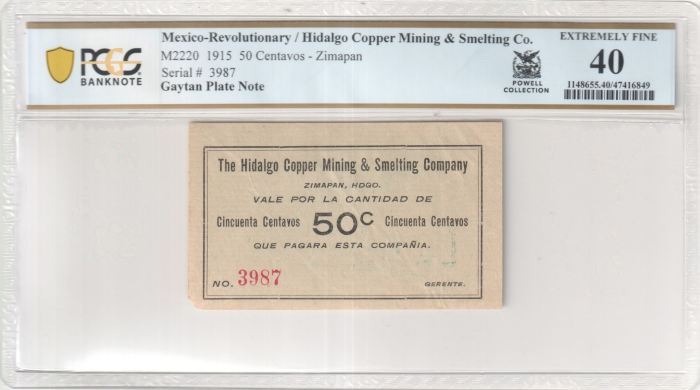 Gaytan Plate Note Revolutionary Currency 50 Centavos 1915 Hidalgo M2220 PCGS XF40 f_35441Gaytan Plate Note Revolutionary Currency 50 Centavos 1915 Hidalgo M2220 PCGS XF40 f_35441