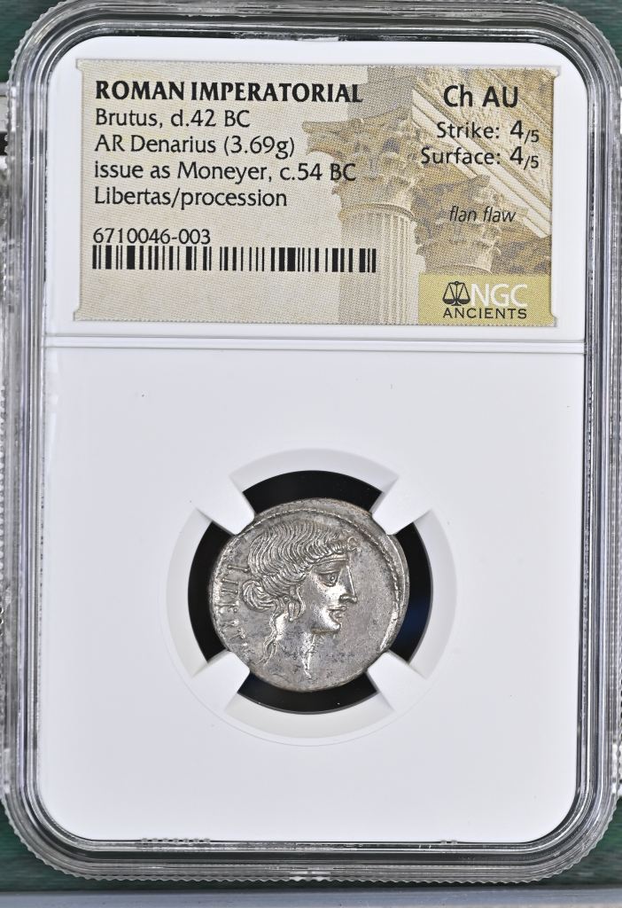 Roman Imperatorial Brutus d.42 BC AR Denarius NGC Ch AU 0145621