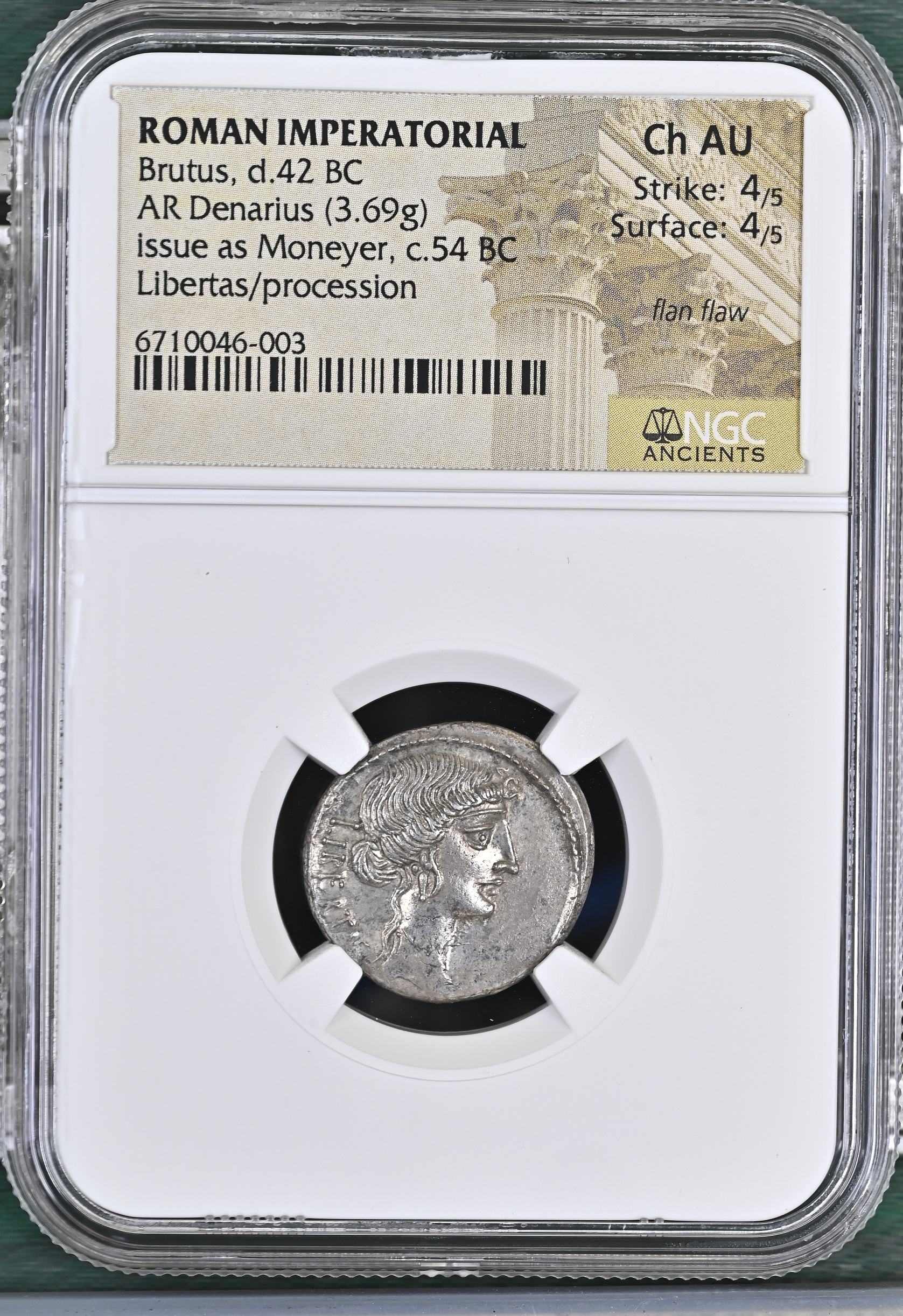 Roman Imperatorial Brutus d.42 BC AR Denarius NGC Ch AU 0145621