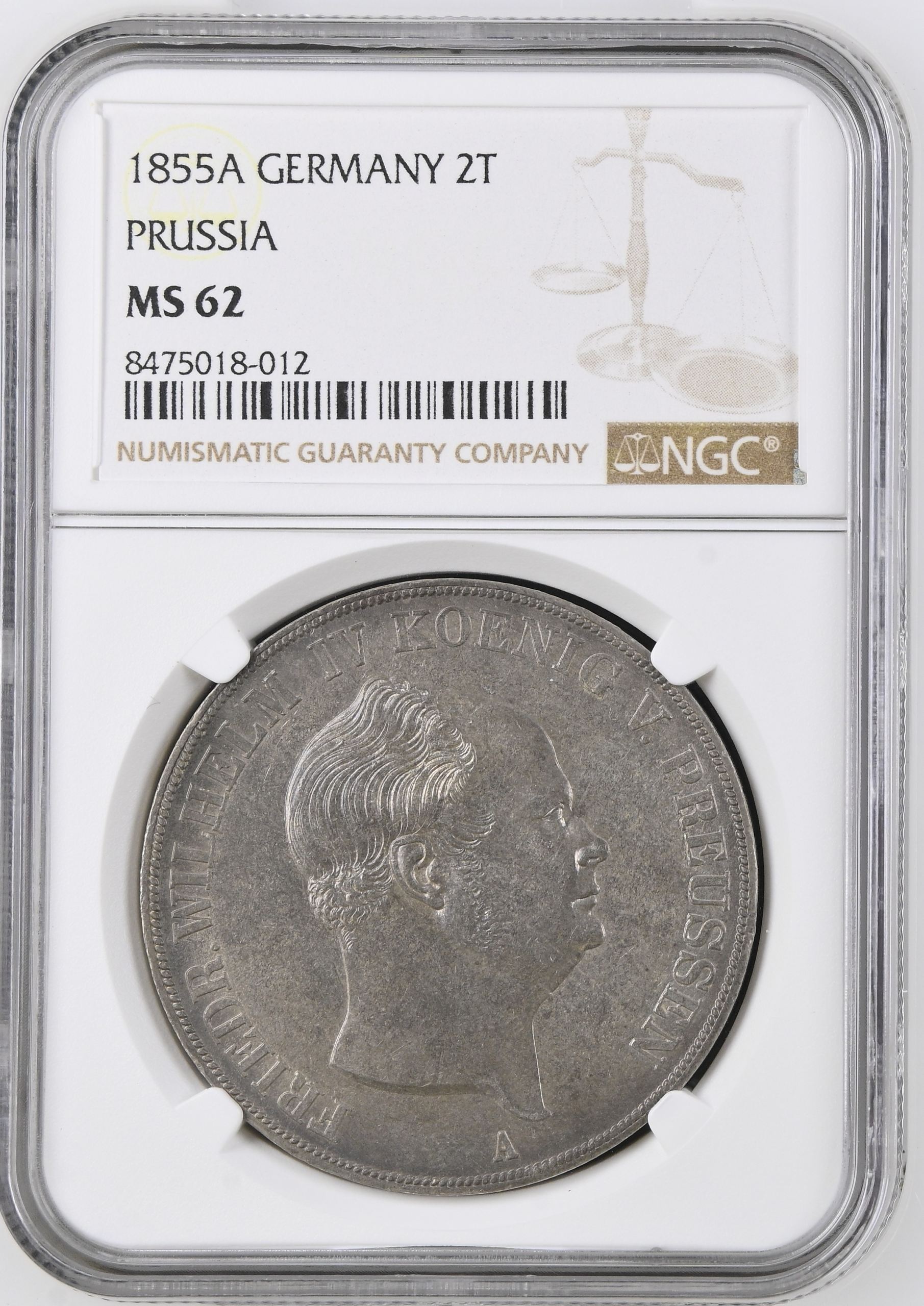 Germany 2 Taler 1855 A Prussia NGC MS62 0145646