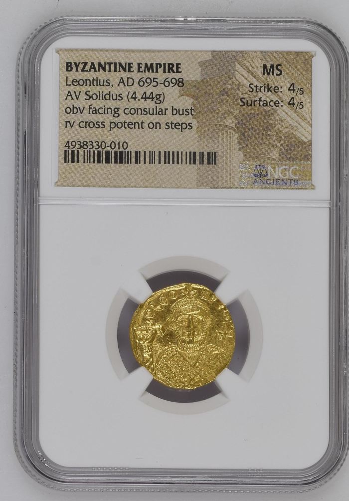 Byzantine Leonitius 695-698 AD AV Solidus NGC MS 0145659Byzantine Leonitius 695-698 AD AV Solidus NGC MS 0145659