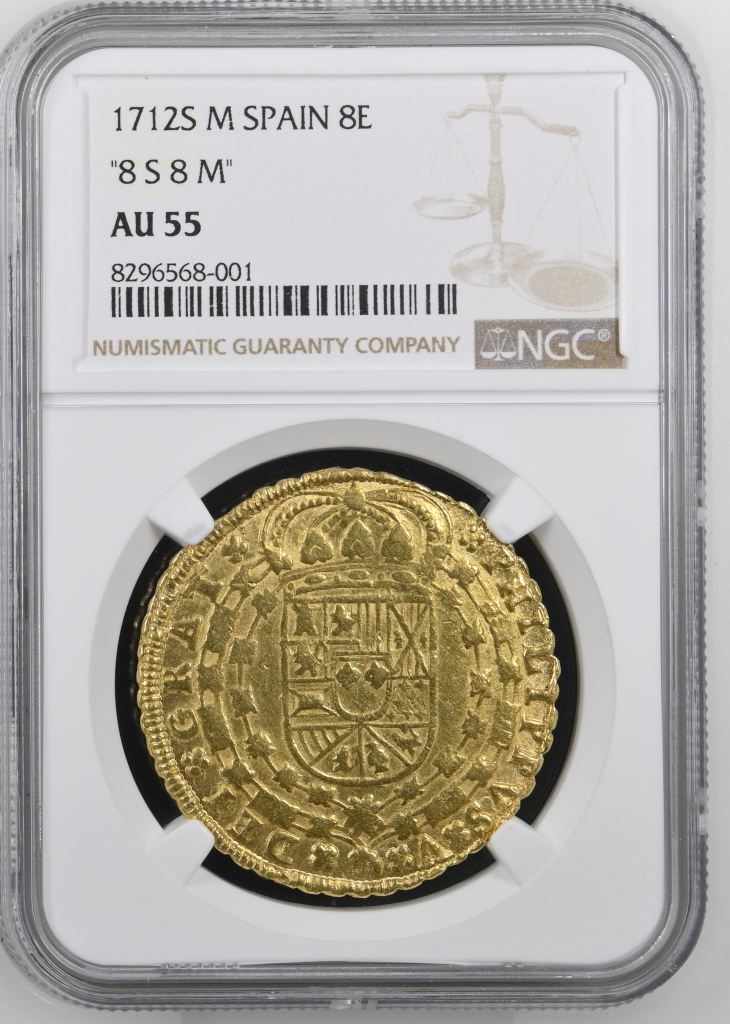 Spain 8 Escudo 1712 S M NGC AU55 0145674