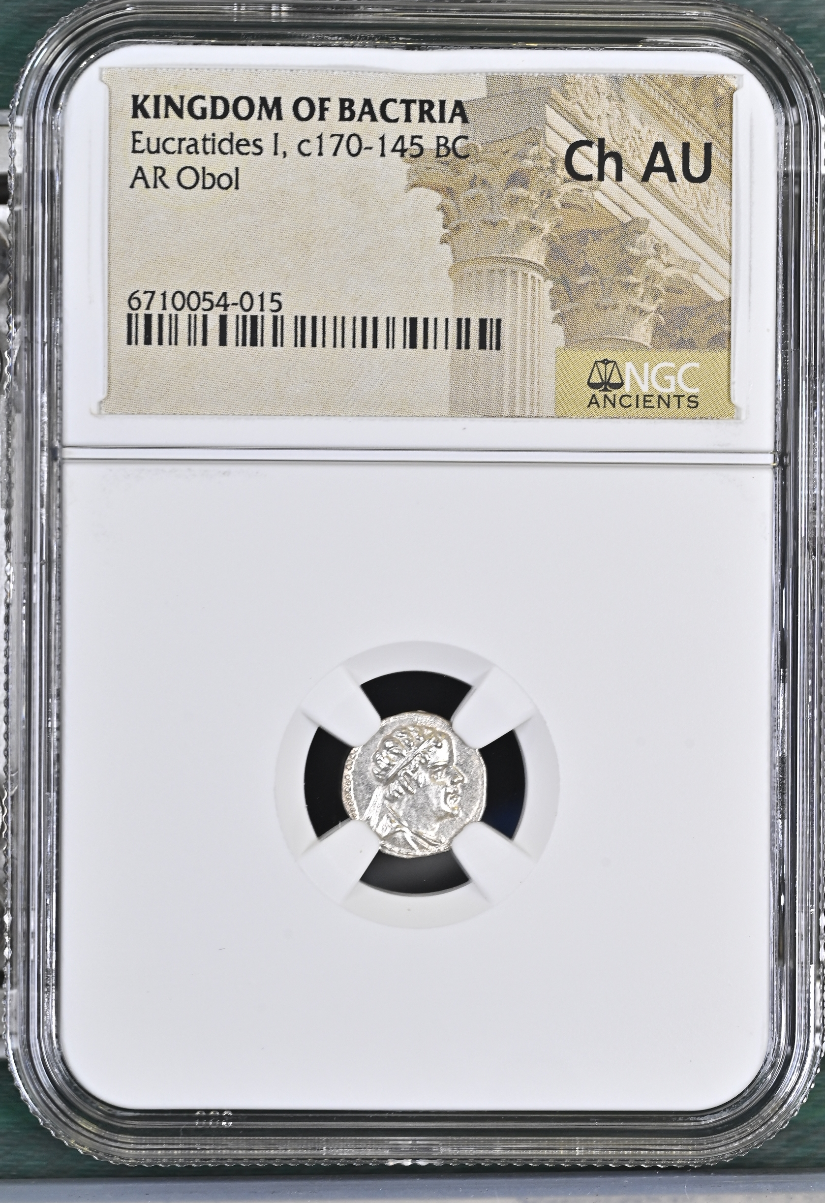 Baktria and the East Eucratides I c.170-145 BC AR Obol NGC Ch AU 0145690