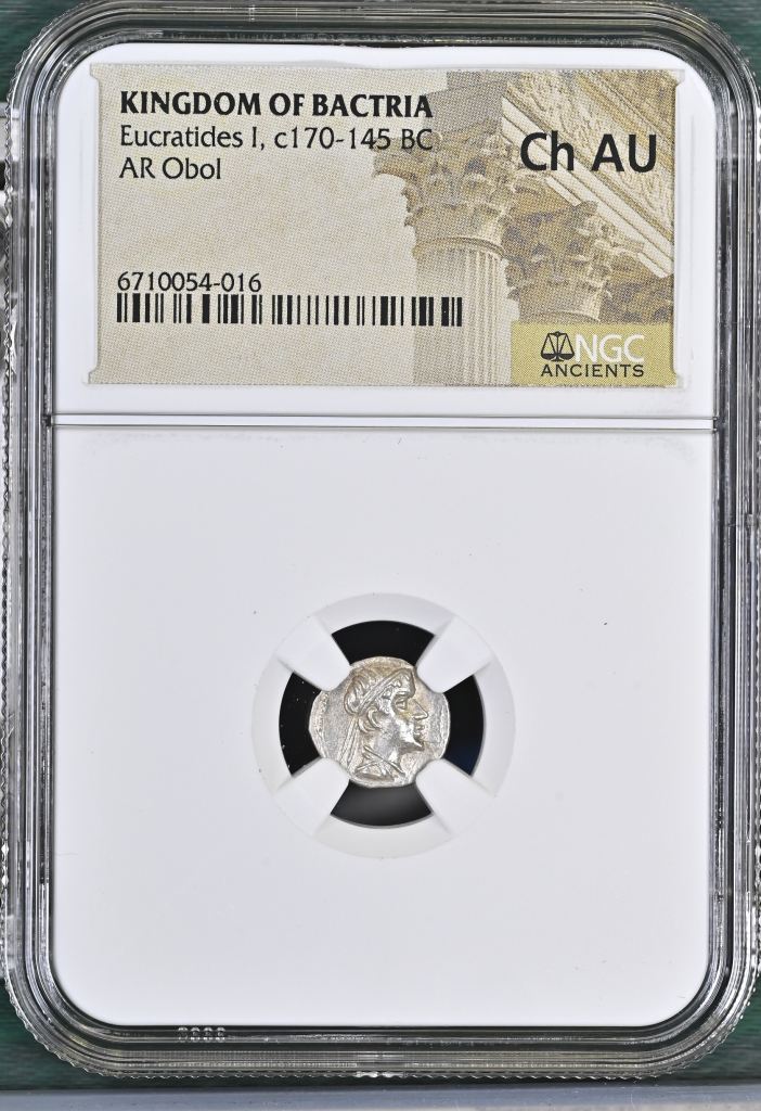 Baktria and the East Eucratides I c.170-145 BC AR Obol NGC Ch AU 0145691