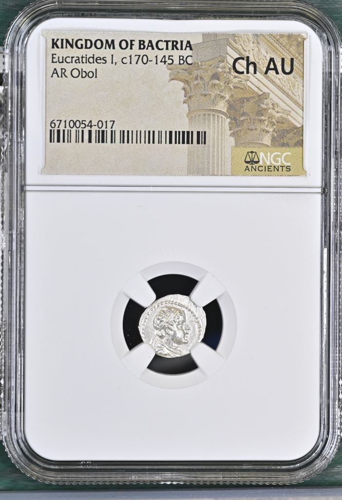 Baktria and the East Eucratides I c.170-145 BC AR Obol NGC Ch AU 0145692
