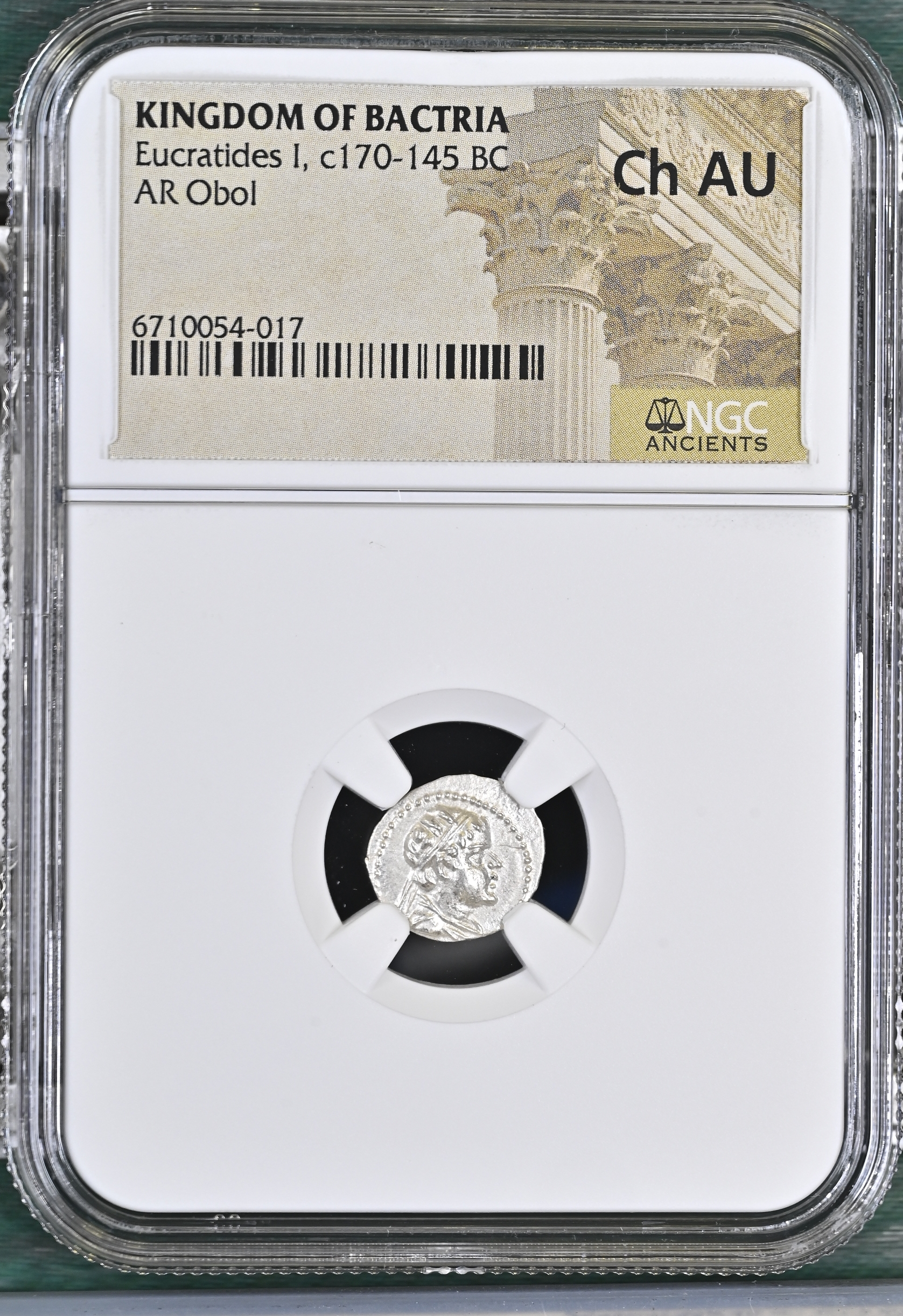 Baktria and the East Eucratides I c.170-145 BC AR Obol NGC Ch AU 0145692
