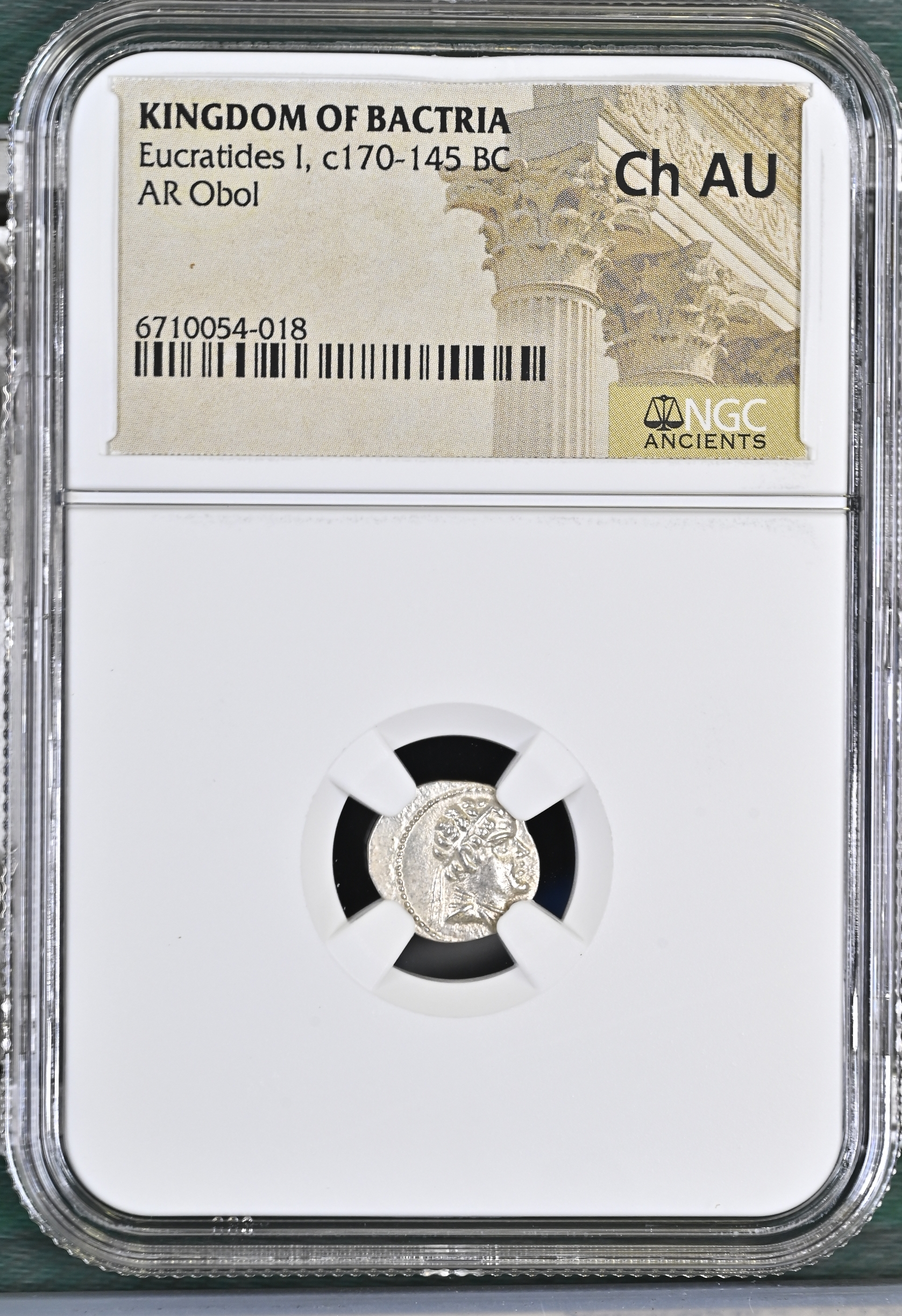 Baktria and the East Eucratides I c.170-145 BC AR Obol NGC Ch AU 0145693