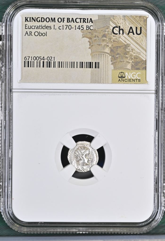 Baktria and the East Eucratides I c.170-145 BC AR Obol NGC Ch AU 0145696Baktria and the East Eucratides I c.170-145 BC AR Obol NGC Ch AU 0145696