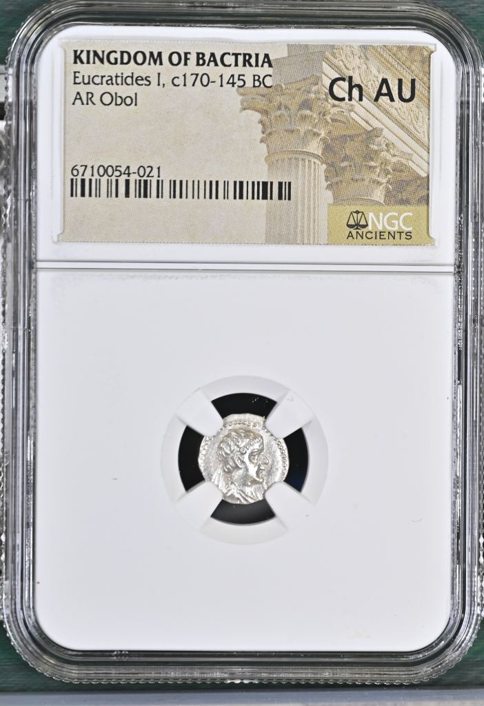 Baktria and the East Eucratides I c.170-145 BC AR Obol NGC Ch AU 0145696