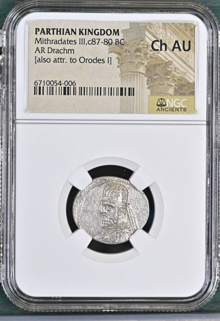 Persia, Achaemenid Kings Parthia Mithradates III c.87-80 BC AR Drachm NGC Ch AU 0145714