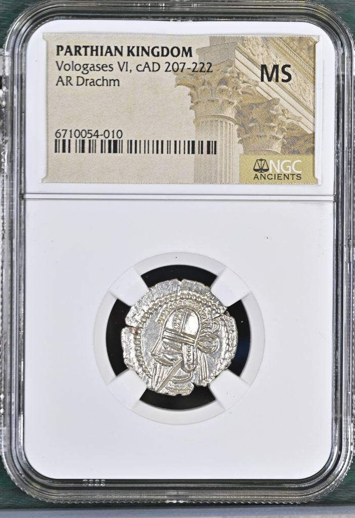 Persia, Achaemenid Kings Parthia Vologases VI c.207-222 AD AR Drachm NGC MS 0145718