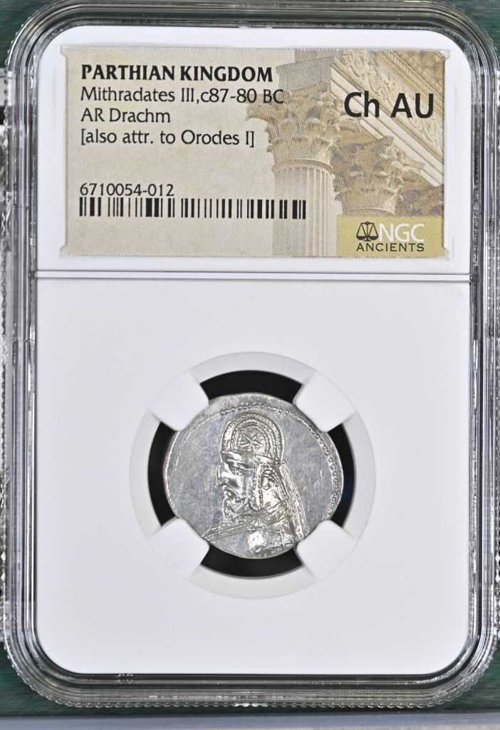 Persia, Achaemenid Kings Parthia Mithradates III c.87-80 BC AR Drachm NGC Ch AU 0145720