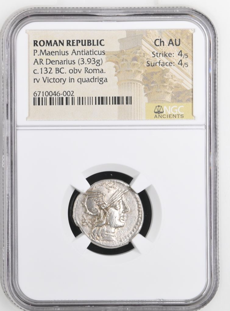 Roman Republic P.Maenius Antiaticus c.132 BC AR Denarius NGC Ch AU 0145722