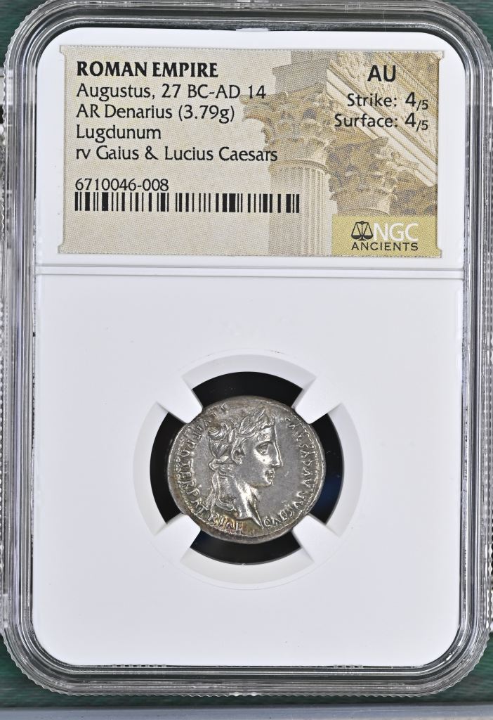 Roman Imperial Augustus 27 BC - 14 AD AR Denarius NGC AU 0145723