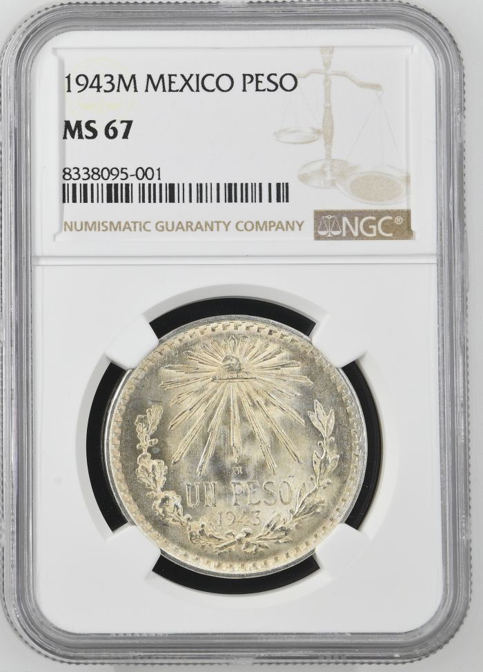 Modern Silver & Minors Peso 1943 M NGC MS67 0145725Modern Silver & Minors Peso 1943 M NGC MS67 0145725