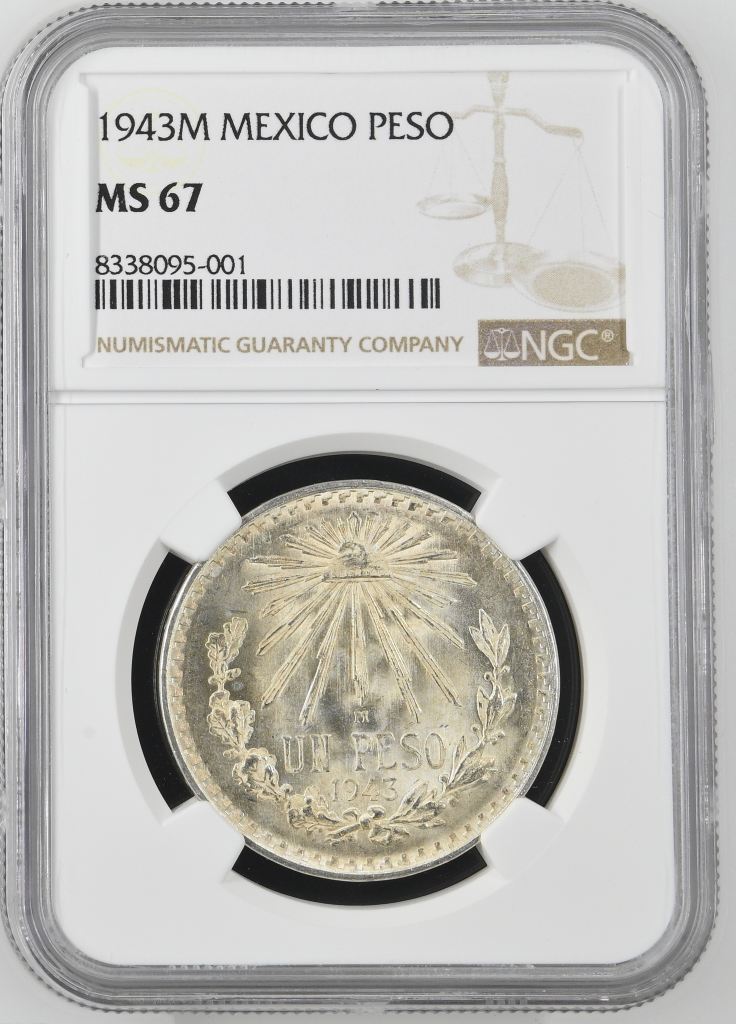 Modern Silver & Minors Peso 1943 M NGC MS67 0145725