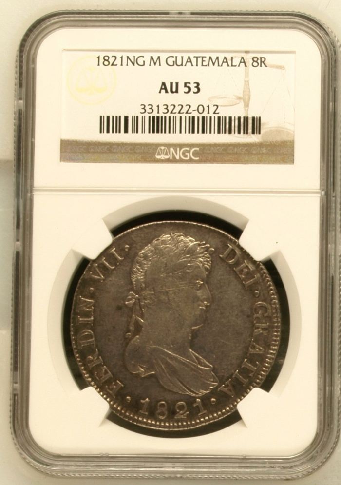 Guatemala 8 Reales 1821 Ng M NGC AU53 0145914Guatemala 8 Reales 1821 Ng M NGC AU53 0145914