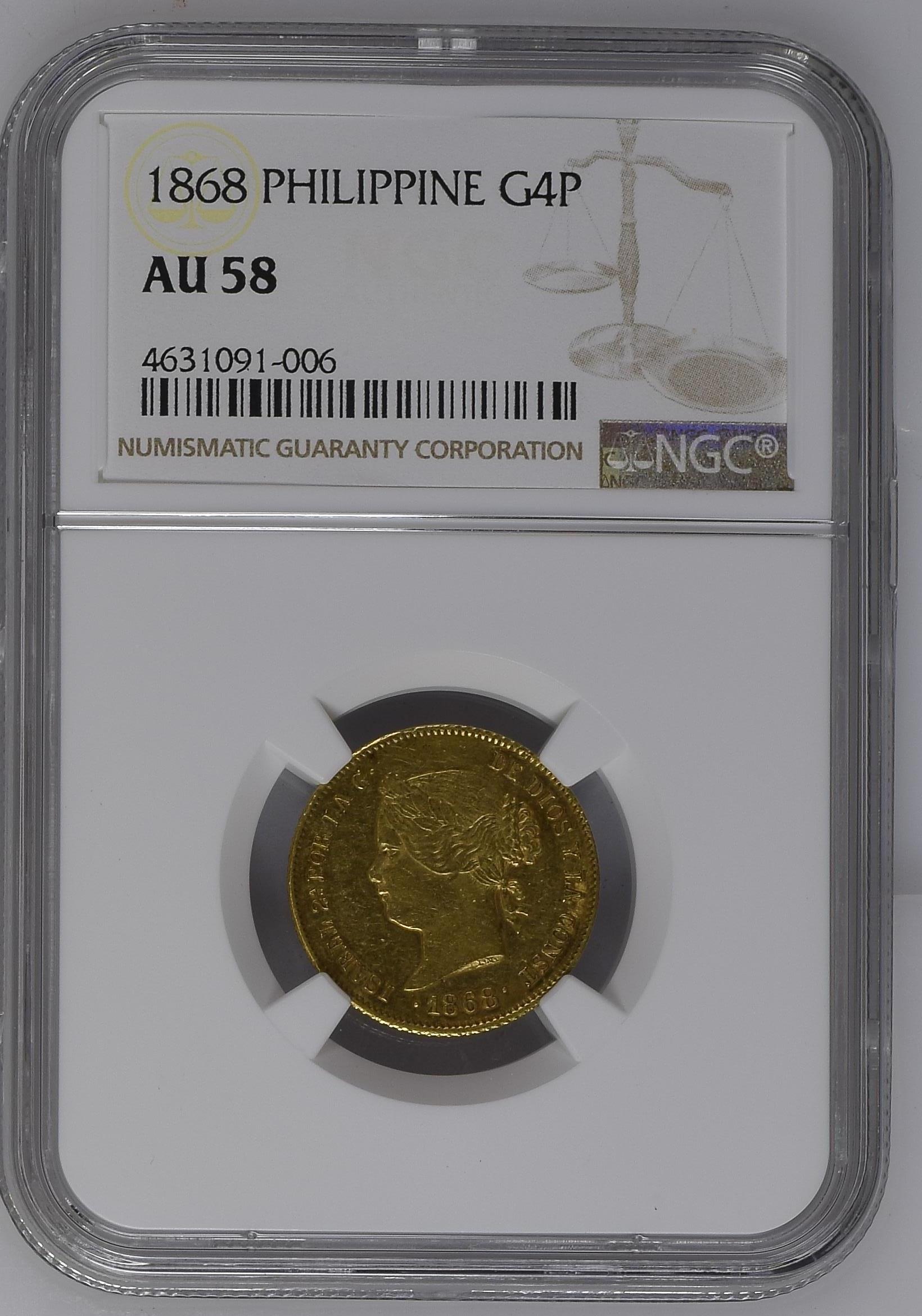 Philippines 4 Peso 1868 NGC AU58 0145962