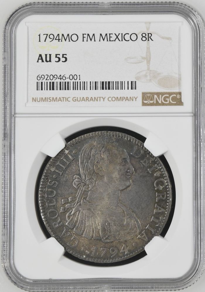 Colonial Silver & Minors 8 Reales 1794 Mo FM NGC AU55 0145985Colonial Silver & Minors 8 Reales 1794 Mo FM NGC AU55 0145985