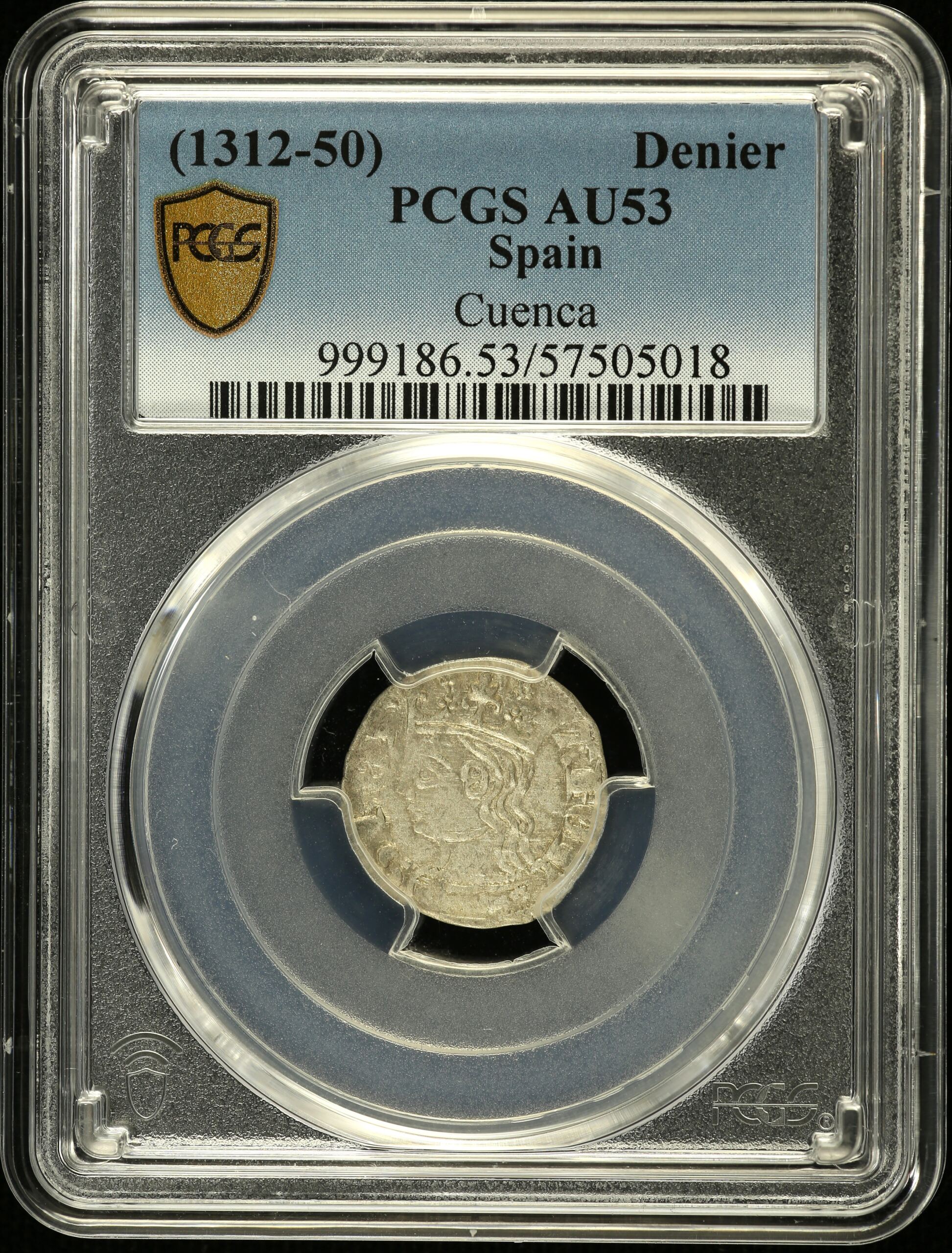 Spain Denier (1312-50) PCGS AU53 0146229