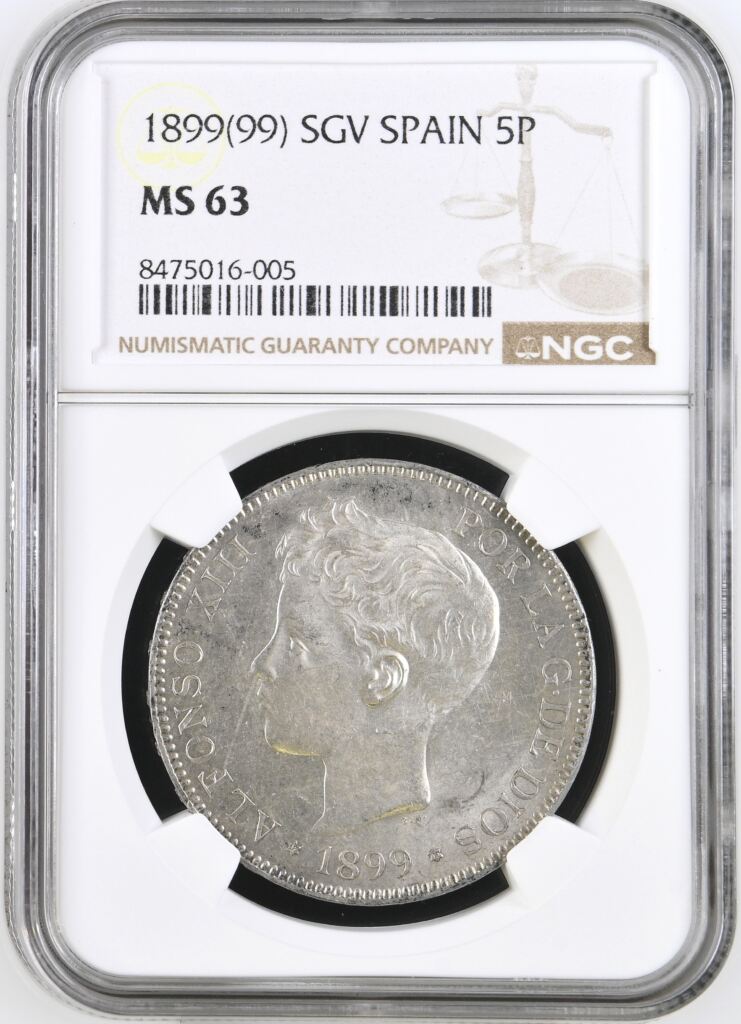 Spain 5 Pesetas 1899 SGV NGC MS63 0146233