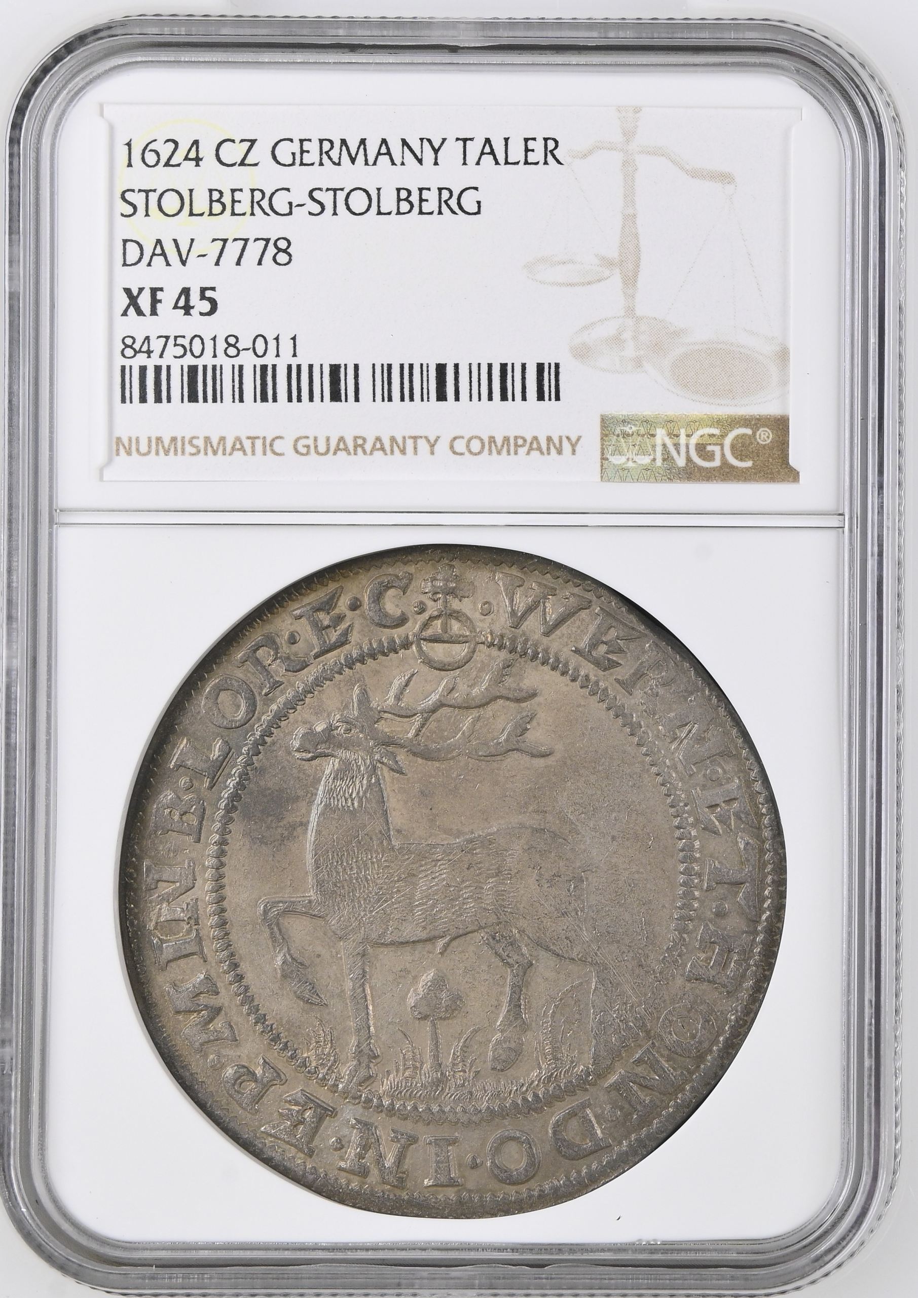Germany Taler 1624 CZ Stolberg NGC XF45 DAV-7778 0146240
