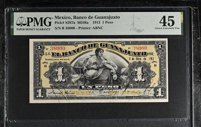 Bancos Peso 1913 Guanajuato M348a PMG Ch XF45 f_35451Bancos Peso 1913 Guanajuato M348a PMG Ch XF45 f_35451