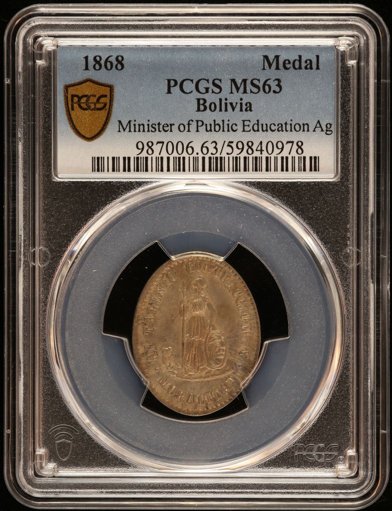 Bolivia Minister of Public Education Silver Medal 1868 PCGS MS63 0145933