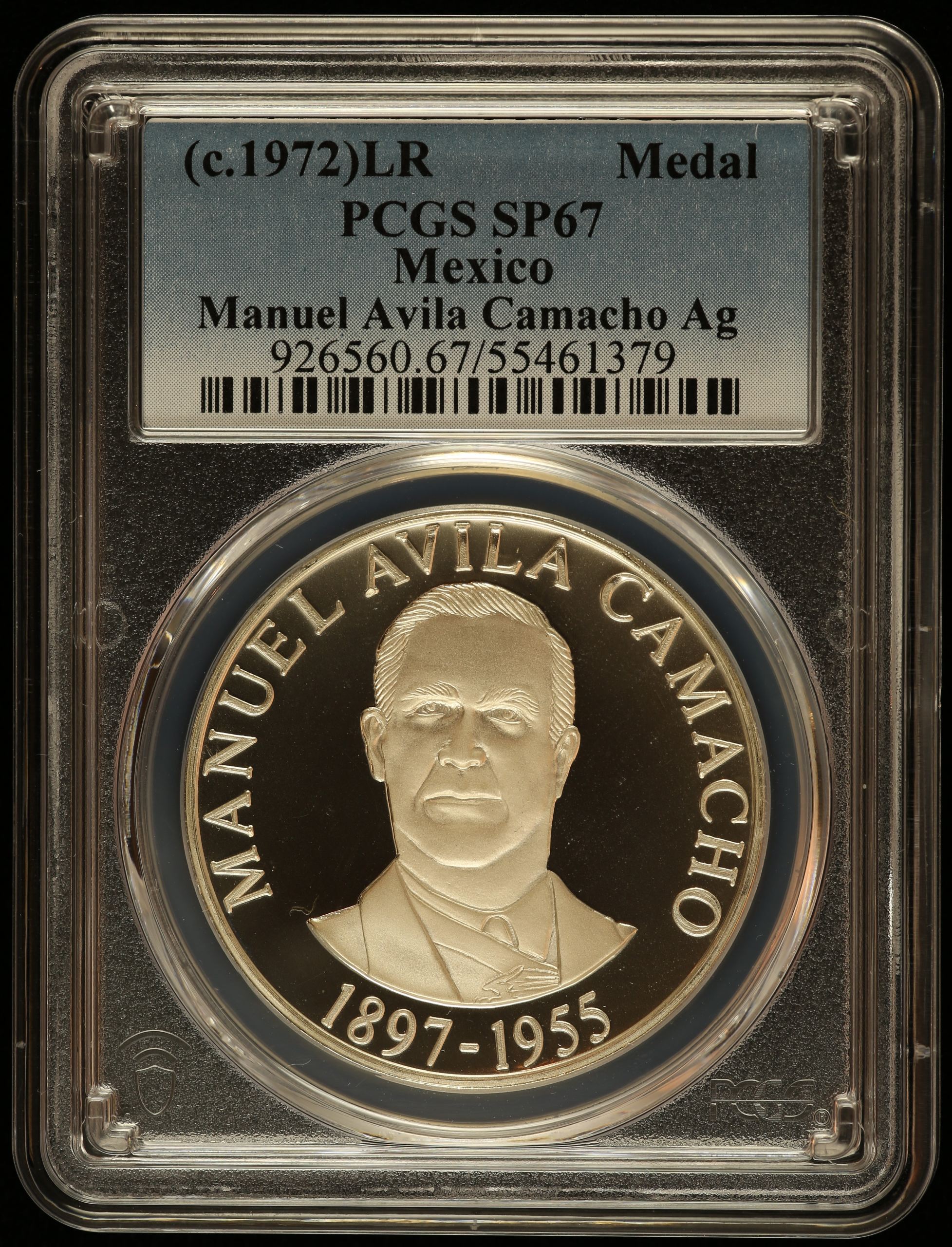 Medals & Tokens President Manuel Avila Camacho Medal (c.1972) PCGS SP67 0145866