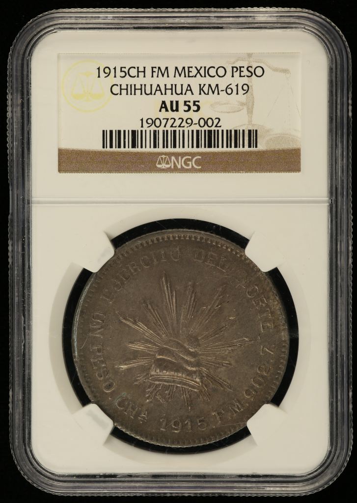 Chihuahua Peso 1915 Ch FM KM-619 NGC AU55 0146155