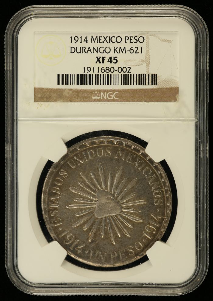 Durango Peso 1914 Durango KM-621 NGC XF45 0146156Durango Peso 1914 Durango KM-621 NGC XF45 0146156