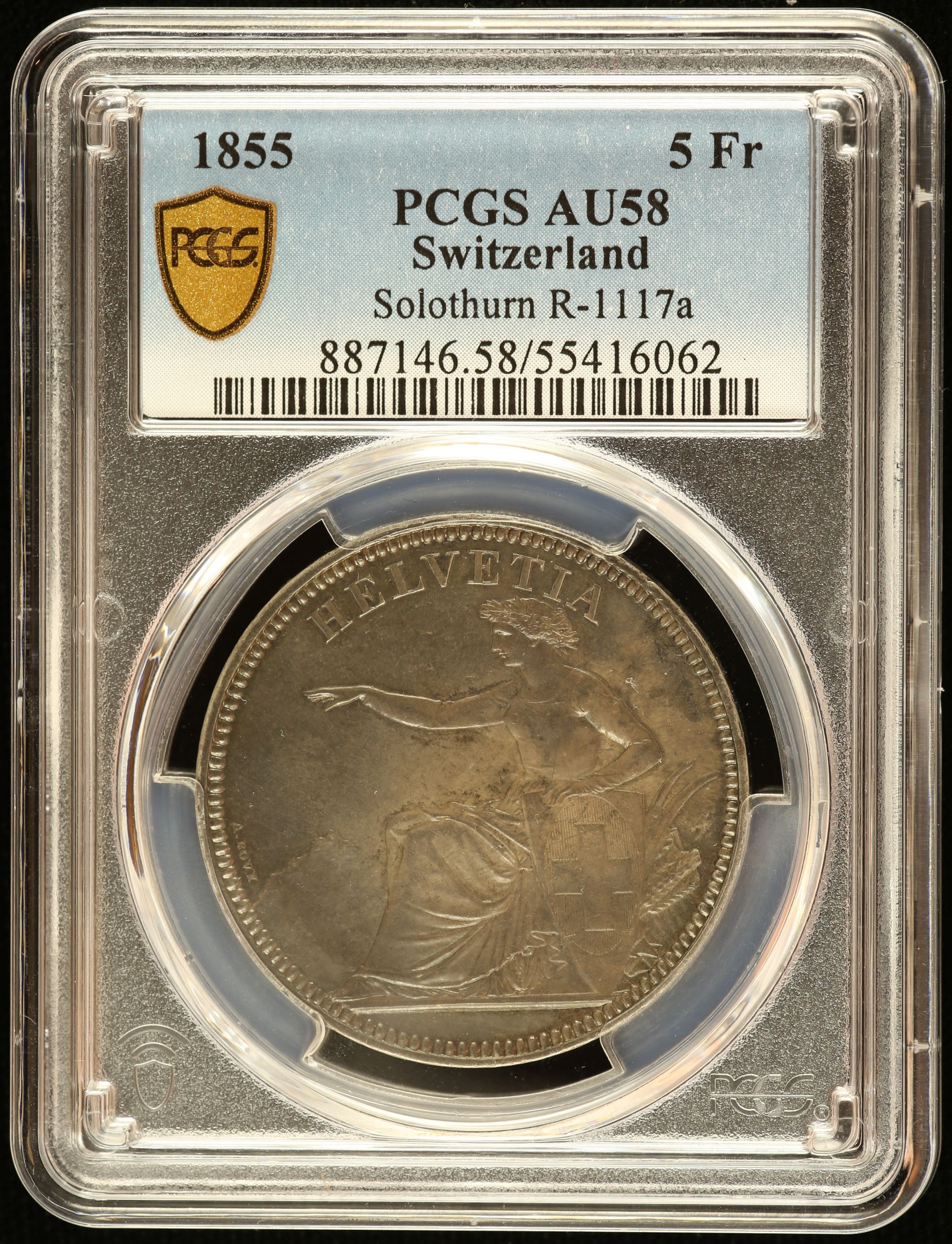 Switzerland 5 Franc 1855 Solothurn R-1117a PCGS AU58 0145974