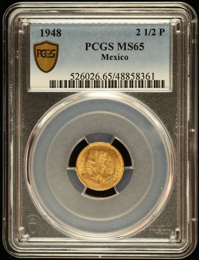 Modern Gold 2 1/2 Peso 1948 PCGS MS65 0145911Modern Gold 2 1/2 Peso 1948 PCGS MS65 0145911